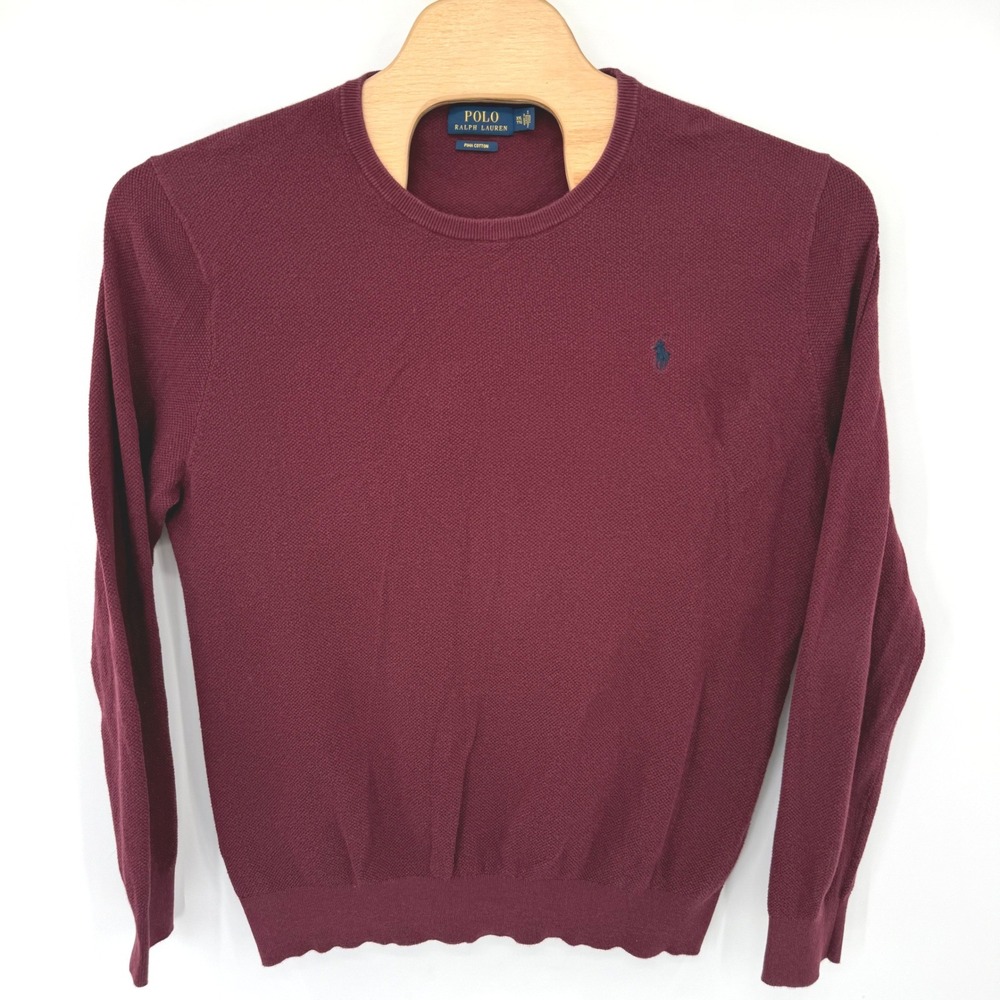 Polo Ralph Lauren Sweater Mens XXL Burgundy Pima Cotton Crewneck Knit Pony Logo